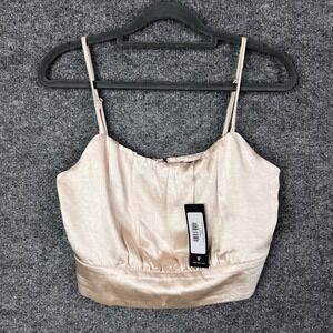 NEW Lulus Lixied Out Satin Cropped Tank‎ Top Champagne Sleeveless Back Zip S